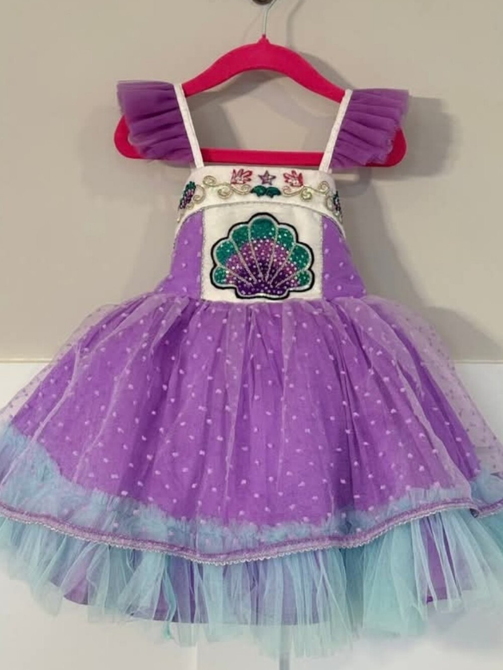 Purple Mermaid Shell Tulle Dress for Kids